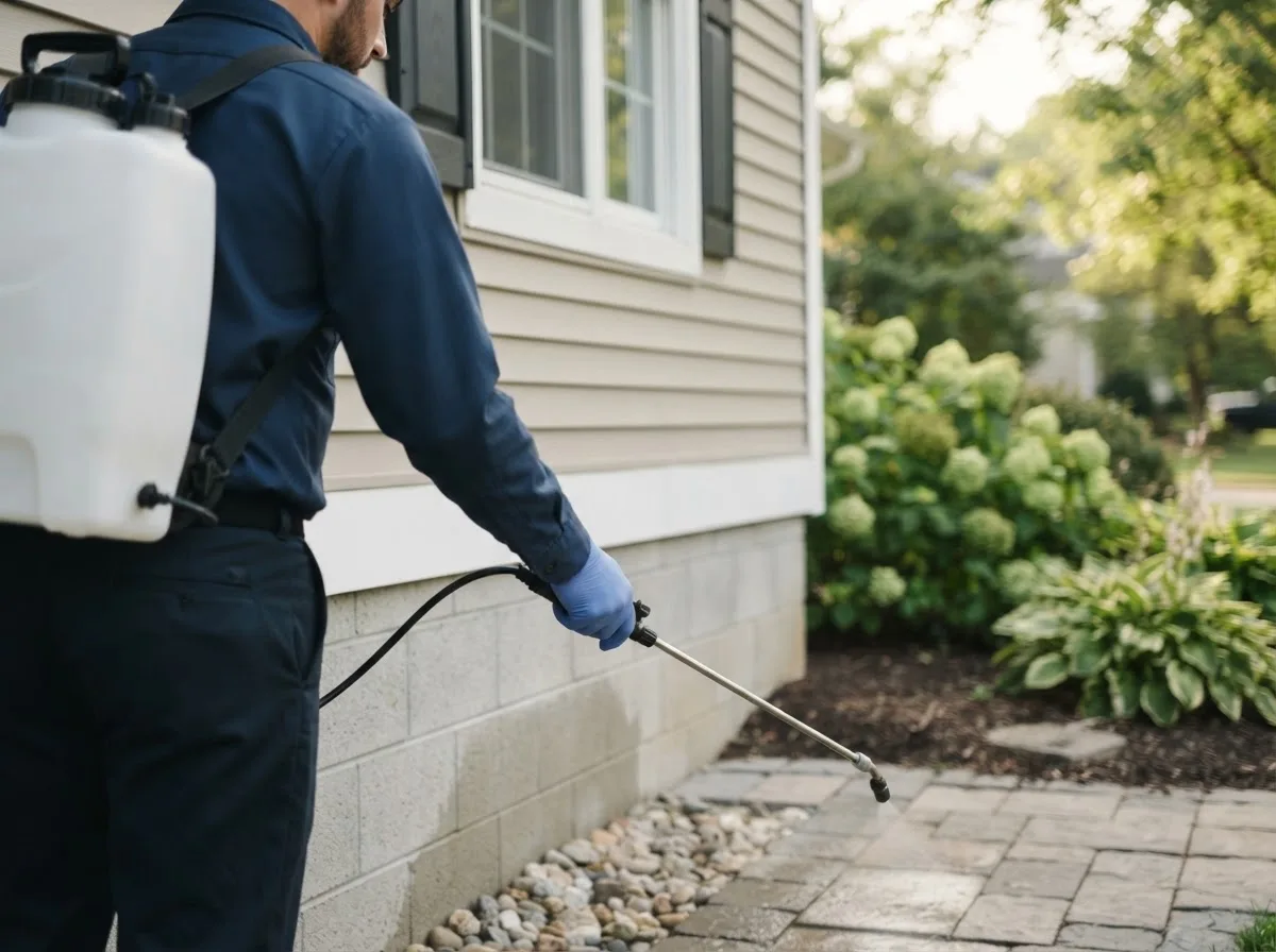 Pest control technician inspecting a home in Elkhorn, WV